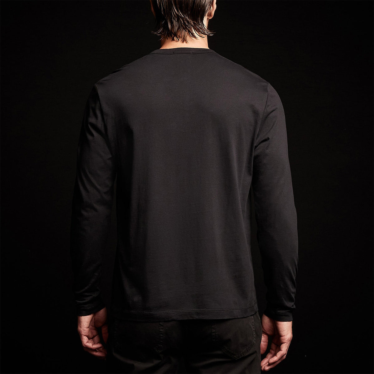Brushed Elevated Jersey Long Sleeve Henley in Black | James Perse Los Angeles