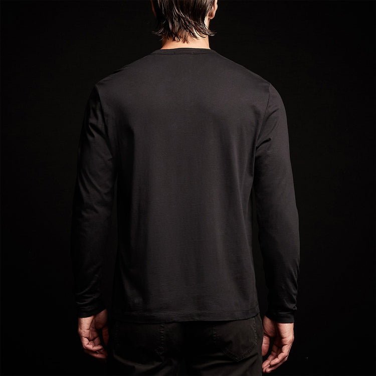 Brushed Elevated Jersey Long Sleeve Henley in Black | James Perse Los Angeles