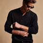 Brushed Elevated Jersey Long Sleeve Henley in Black | James Perse Los Angeles