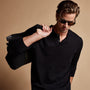 Brushed Elevated Jersey Long Sleeve Henley in Black | James Perse Los Angeles