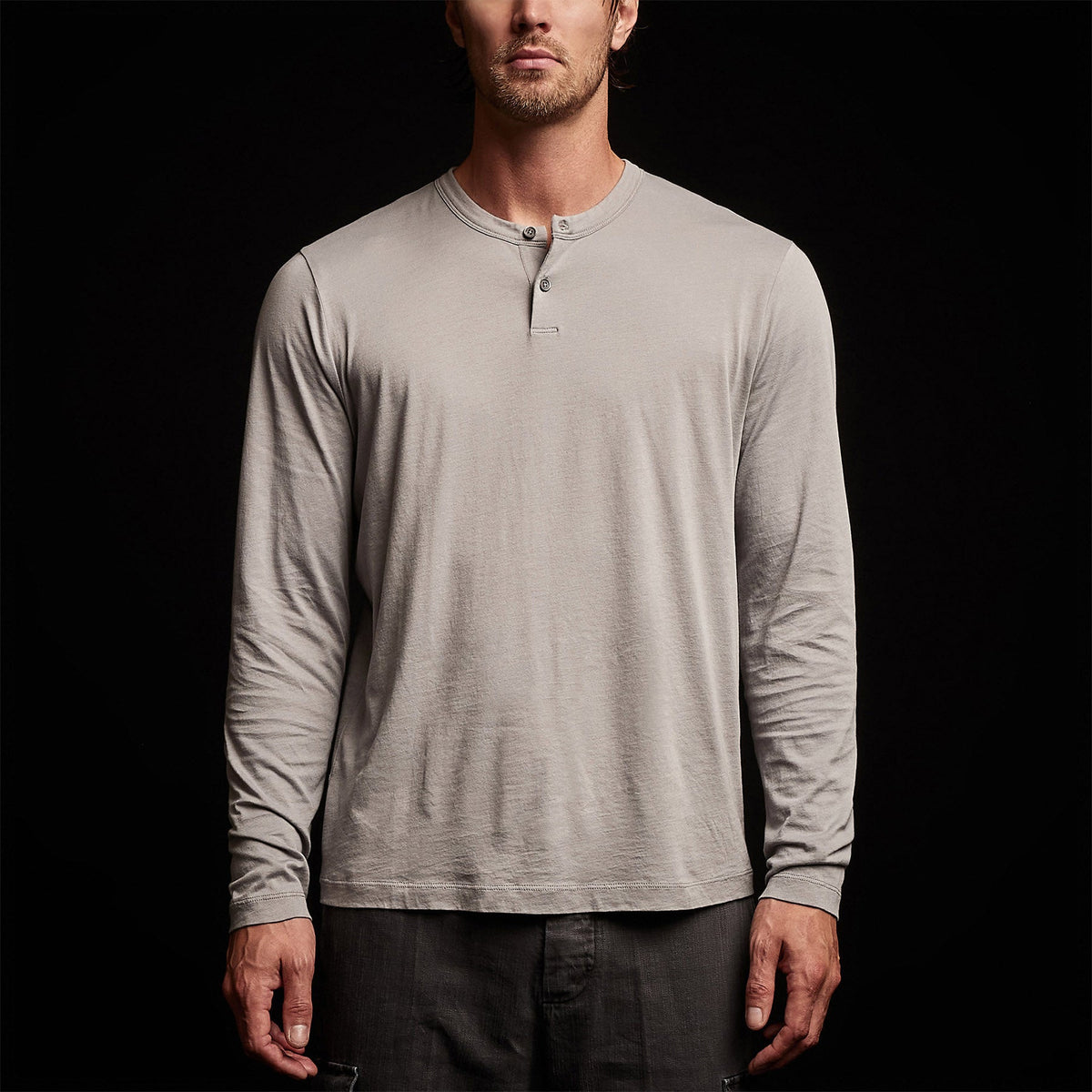 Brushed Elevated Jersey Long Sleeve Henley in Silver Grey | James Perse Los Angeles