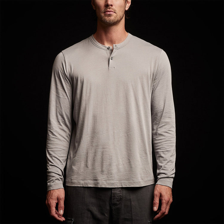 Brushed Elevated Jersey Long Sleeve Henley in Silver Grey | James Perse Los Angeles