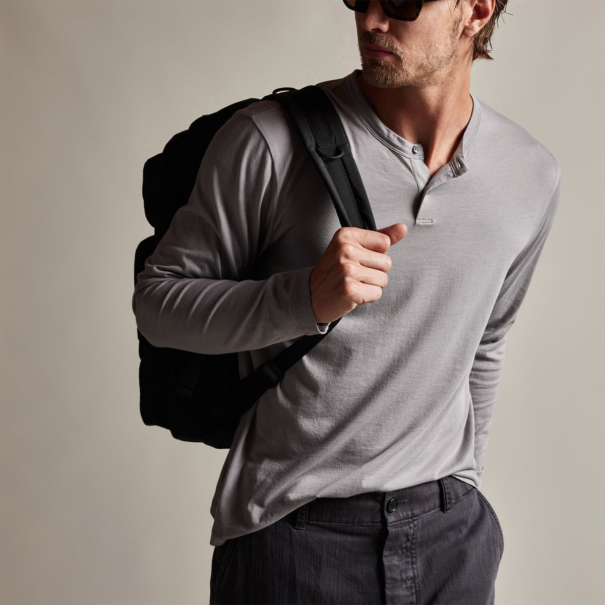 Brushed Elevated Jersey Long Sleeve Henley in Silver Grey | James Perse Los Angeles