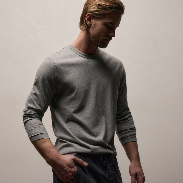Brushed Lotus Long Sleeve Crew in Heather Grey | James Perse Los Angeles