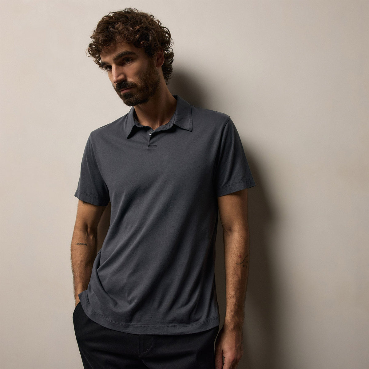 Brushed Lotus Polo in Asphalt | James Perse Los Angeles