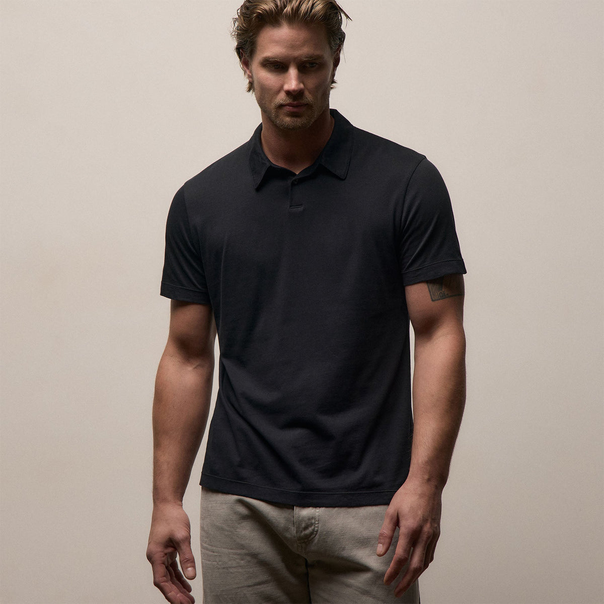 Brushed Lotus Polo in Black | James Perse Los Angeles