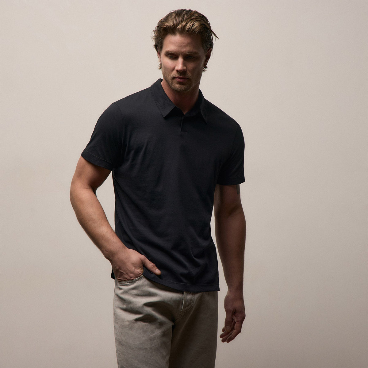 Brushed Lotus Polo in Black | James Perse Los Angeles