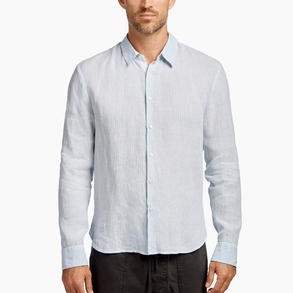 Slim Fit Broken Stripe Lin Shr in Memory Pigment | James Perse Los Angeles