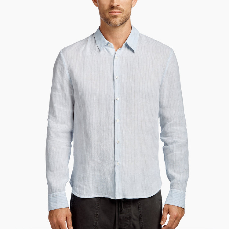Slim Fit Broken Stripe Lin Shr in Memory Pigment | James Perse Los Angeles