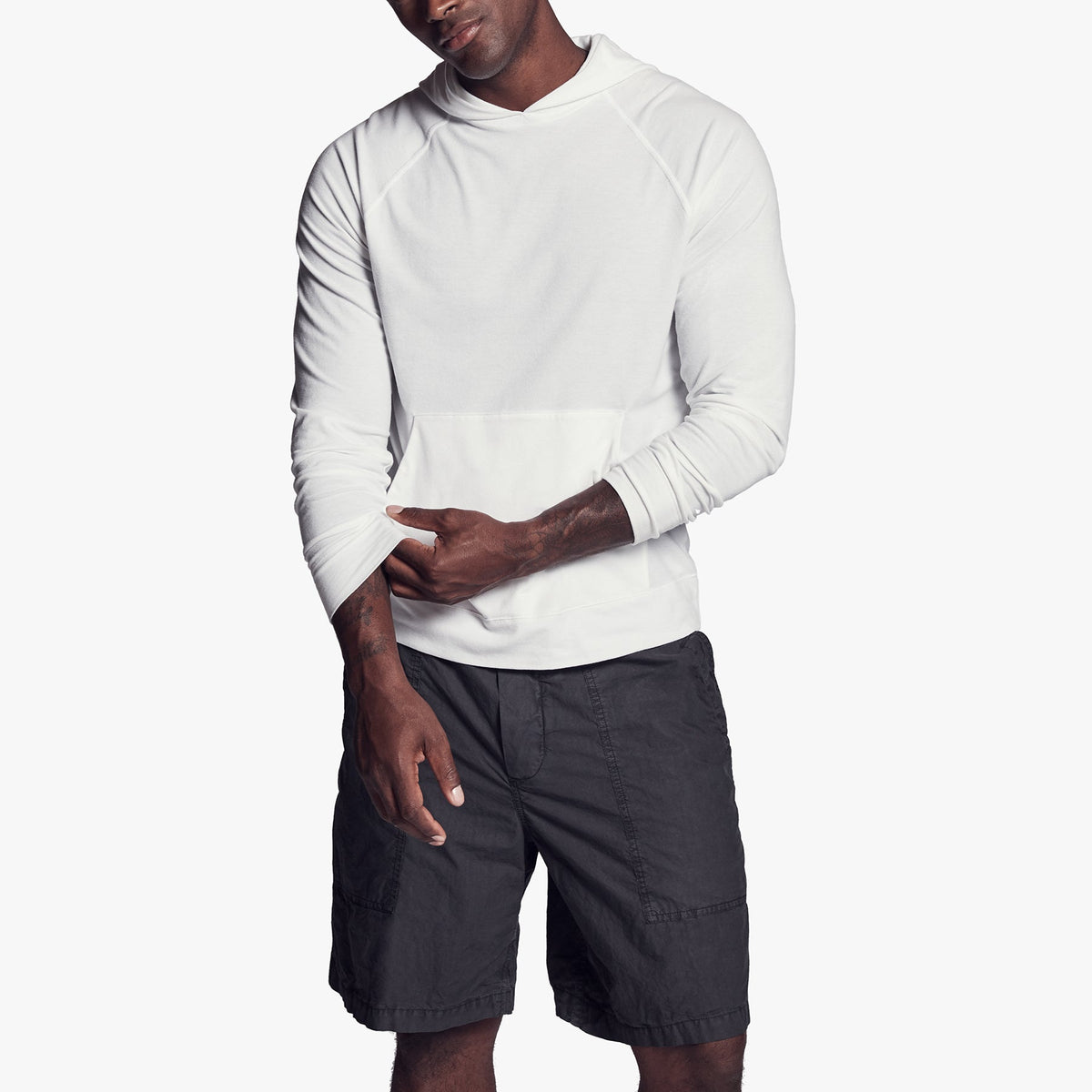 Brushed Stretch Jersey Hoodie In White | James Perse Los Angeles
