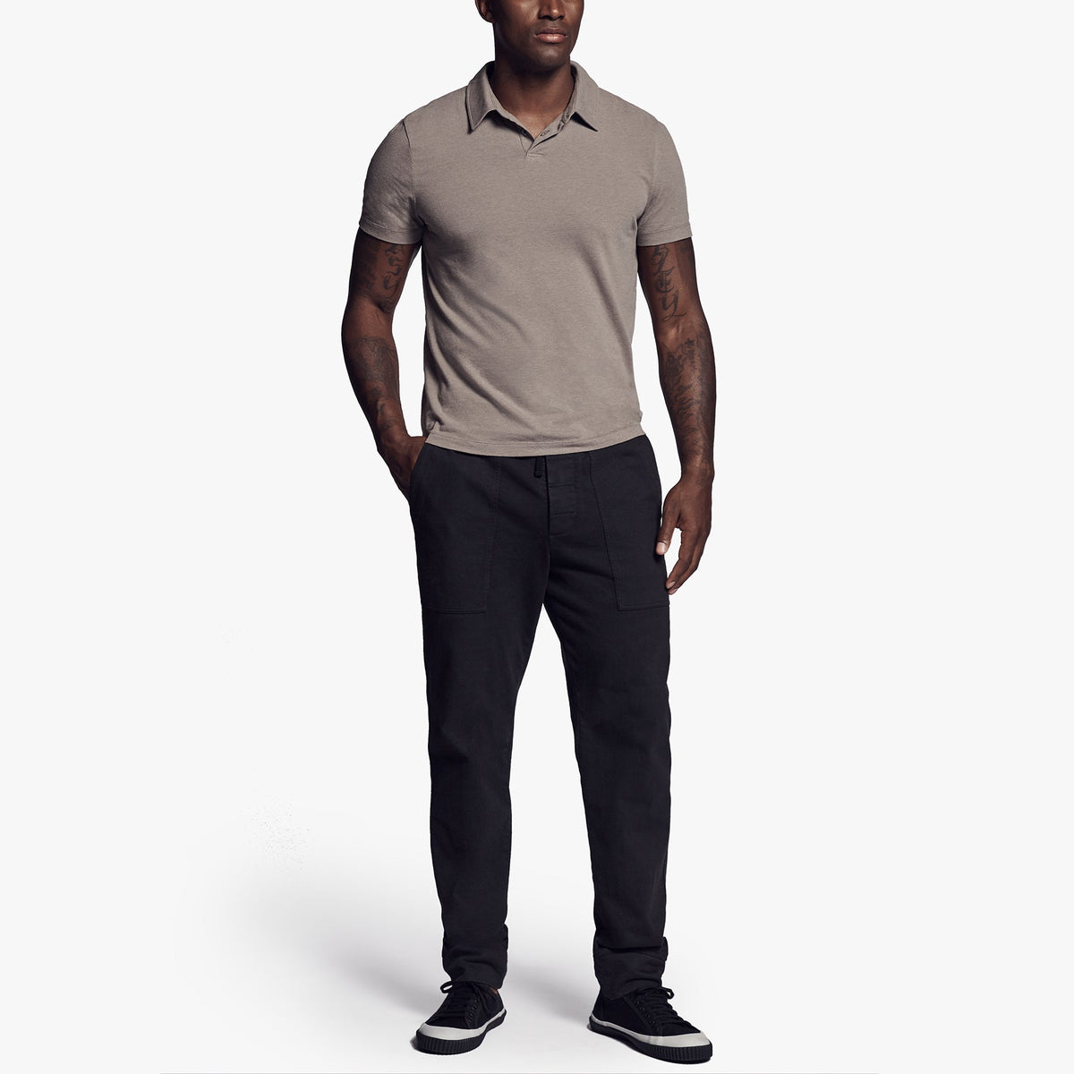 Brushed Stretch Jersey Polo In Warm Stone | James Perse Los Angeles