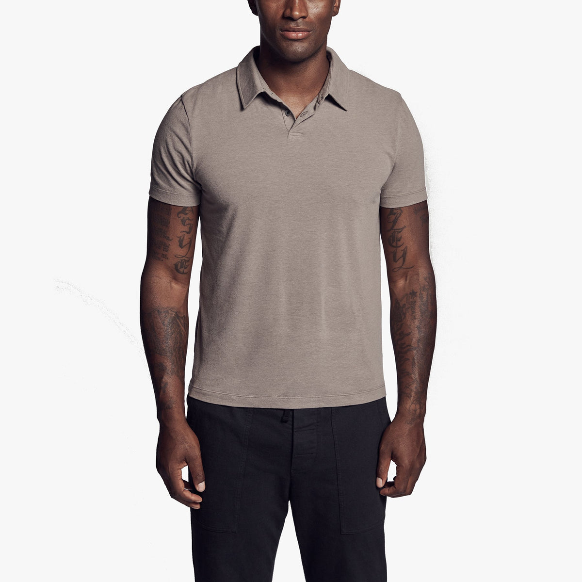Brushed Stretch Jersey Polo In Warm Stone | James Perse Los Angeles