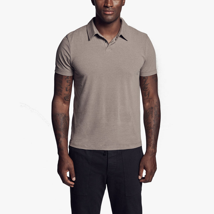 Brushed Stretch Jersey Polo In Warm Stone | James Perse Los Angeles