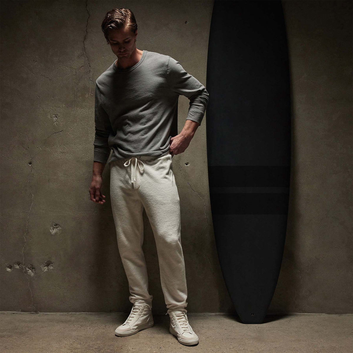 Thermal Knit Lounge Pant in Oyster | James Perse Los Angeles