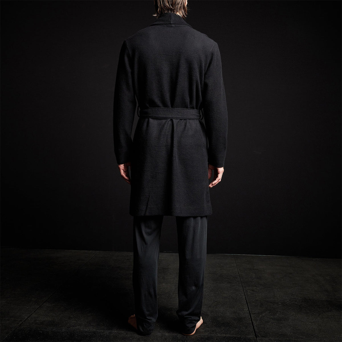 Brushed Thermal Knit Hooded Robe in Black | James Perse Los Angeles