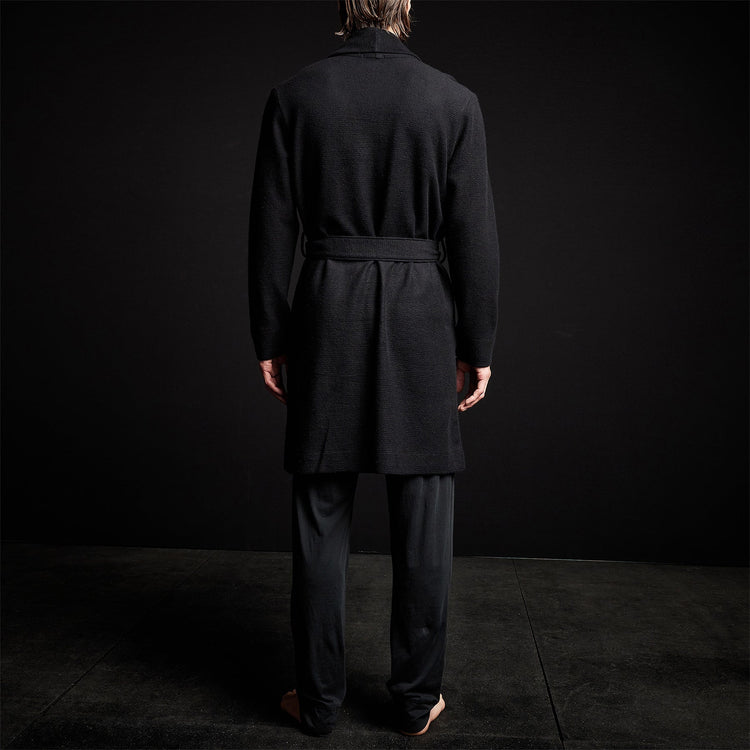 Brushed Thermal Knit Hooded Robe in Black | James Perse Los Angeles