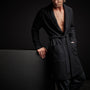 Brushed Thermal Knit Hooded Robe in Black | James Perse Los Angeles