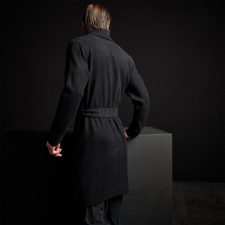 Brushed Thermal Knit Hooded Robe in Black | James Perse Los Angeles
