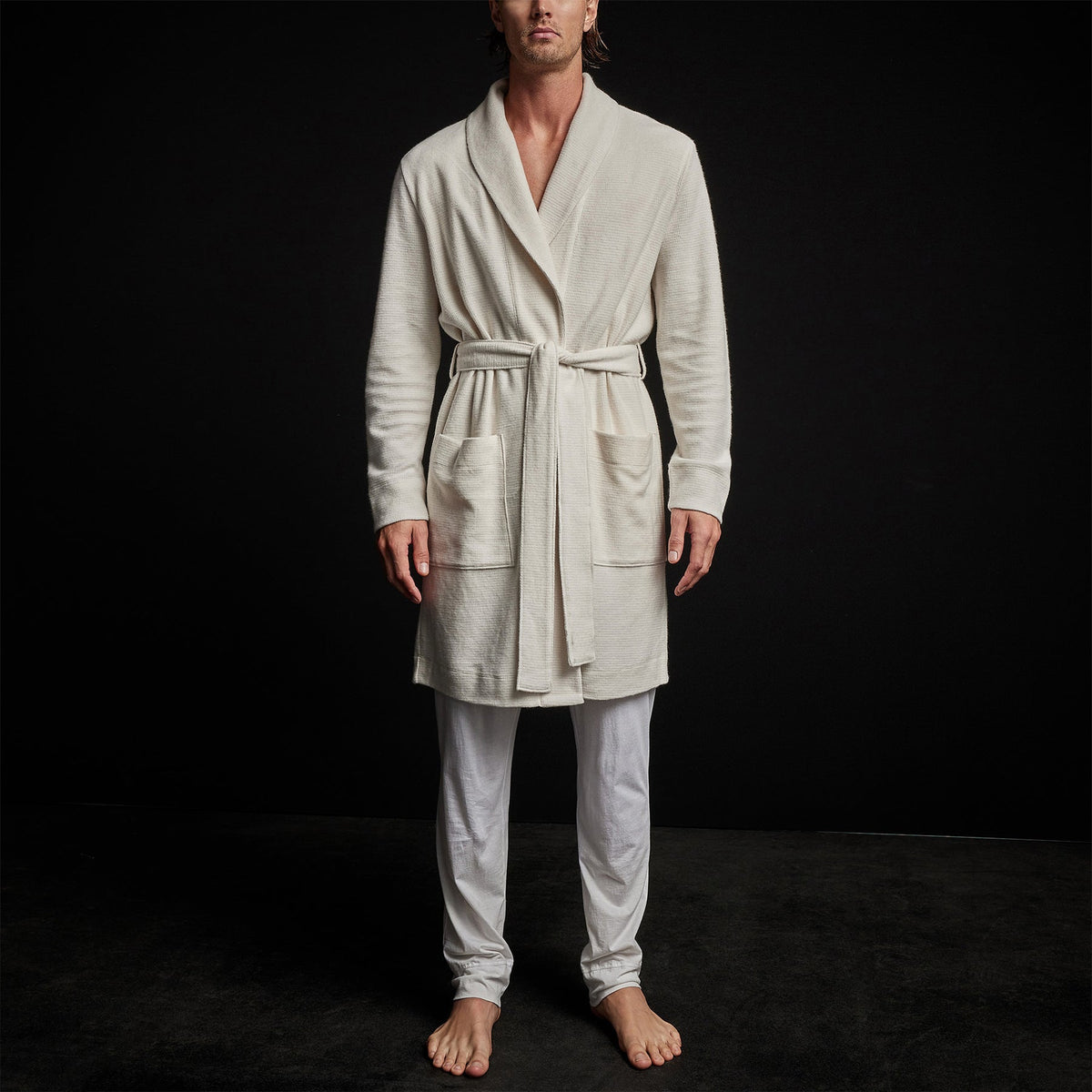 Brushed Thrml Knit Hooded Robe in Oyster | James Perse Los Angeles