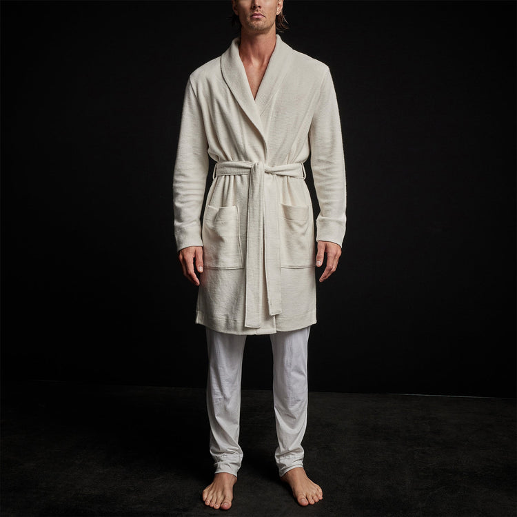 Brushed Thrml Knit Hooded Robe in Oyster | James Perse Los Angeles