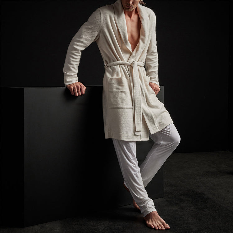 Brushed Thrml Knit Hooded Robe in Oyster | James Perse Los Angeles