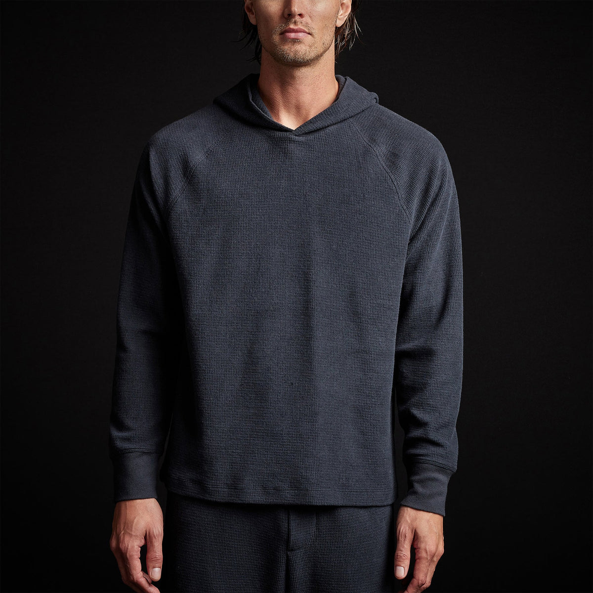 Thermal Knit Hooded Raglan in French Navy | James Perse Los Angeles