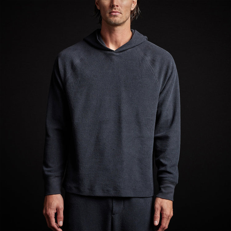 Thermal Knit Hooded Raglan in French Navy | James Perse Los Angeles