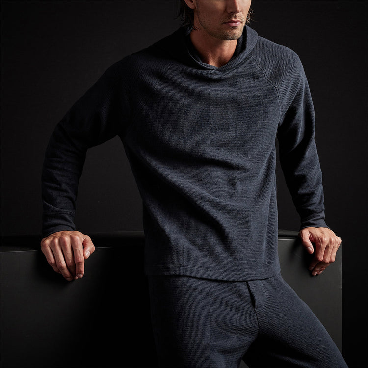 Thermal Knit Hooded Raglan in French Navy | James Perse Los Angeles