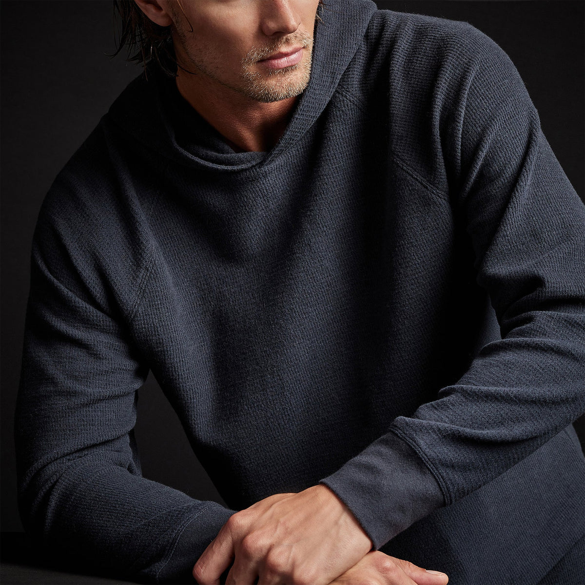 Thermal Knit Hooded Raglan in French Navy | James Perse Los Angeles