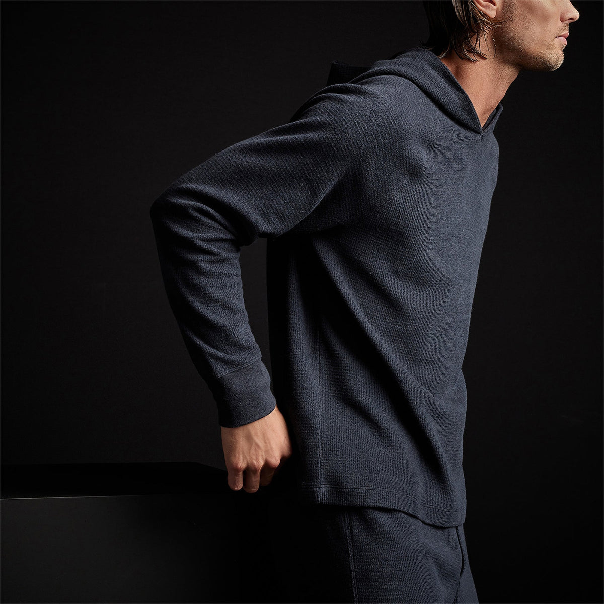 Thermal Knit Hooded Raglan in French Navy | James Perse Los Angeles