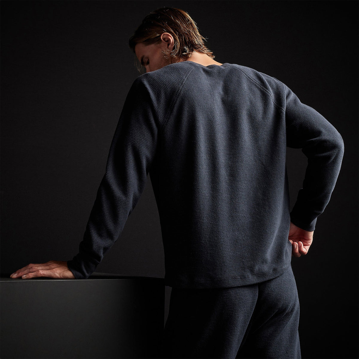 Thermal Knit Raglan Top in French Navy | James Perse Los Angeles