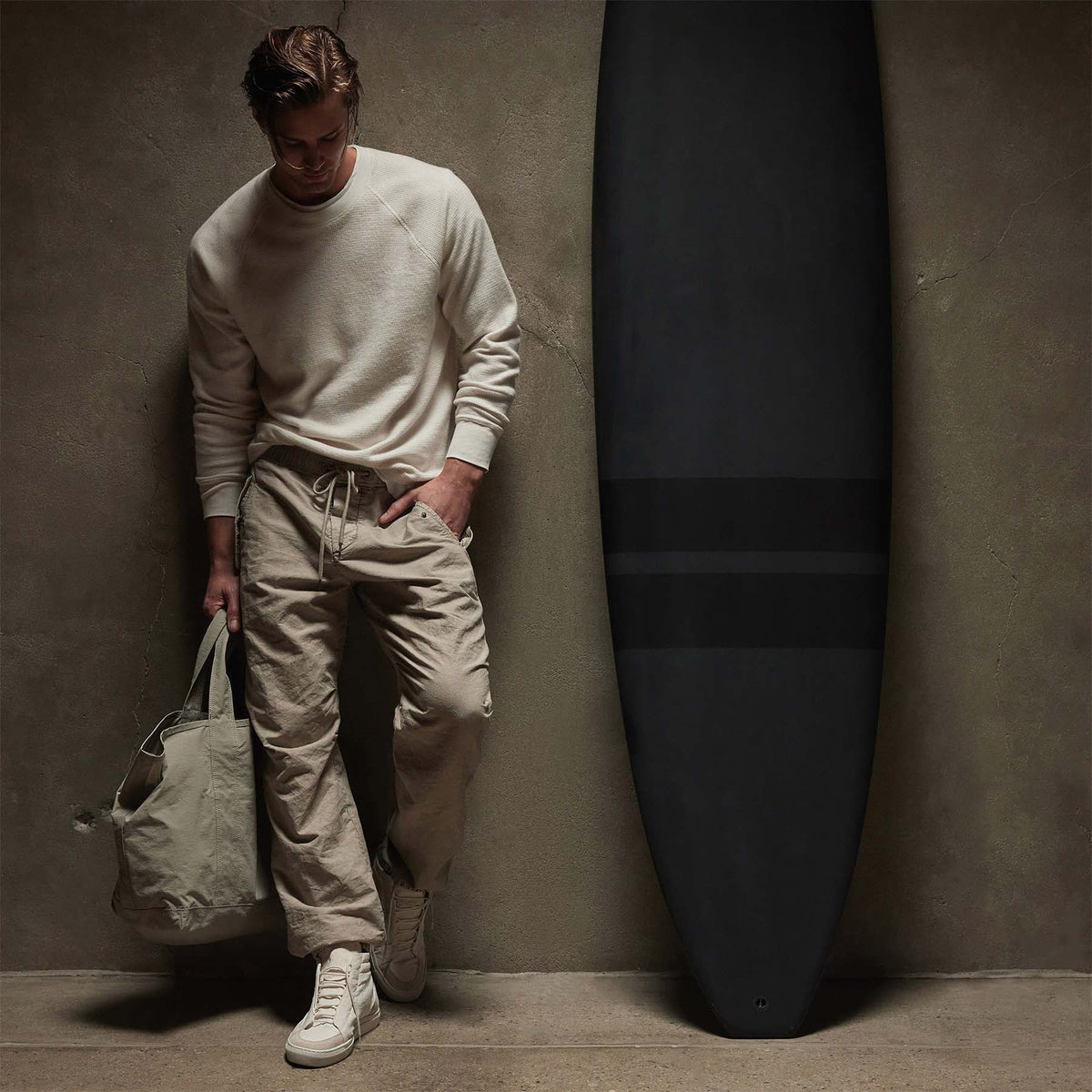 Thermal Knit Raglan Top in Oyster | James Perse Los Angeles