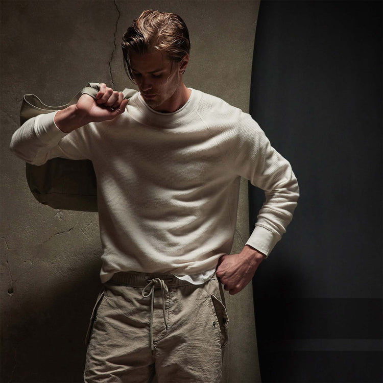 Thermal Knit Raglan Top in Oyster | James Perse Los Angeles