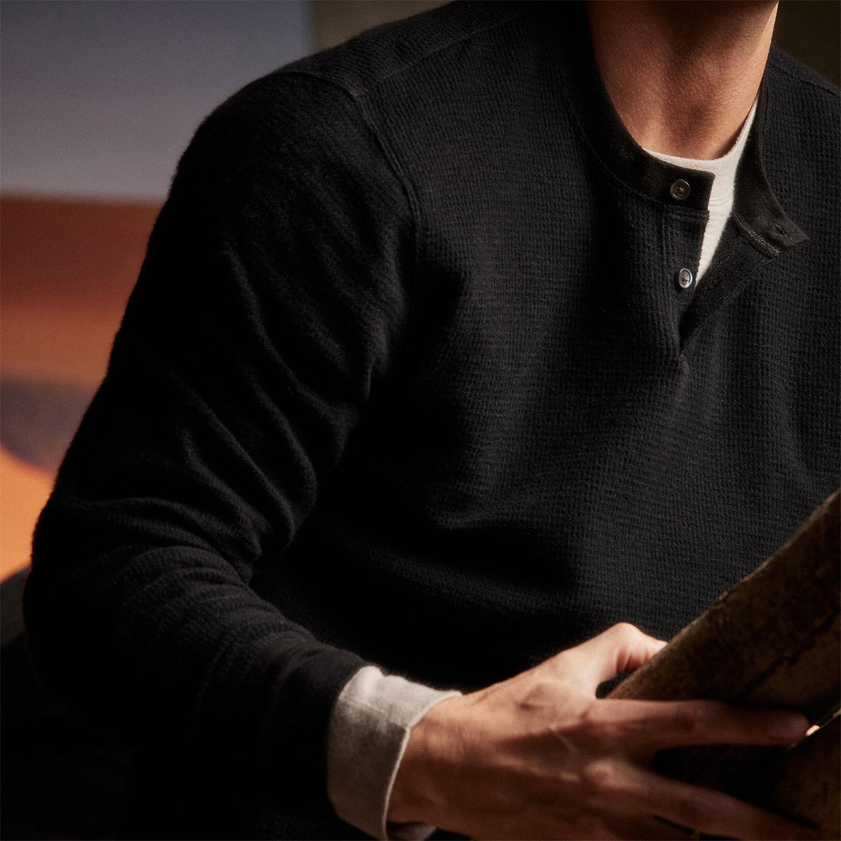 Alpine Thermal Henley in Black | James Perse Los Angeles 