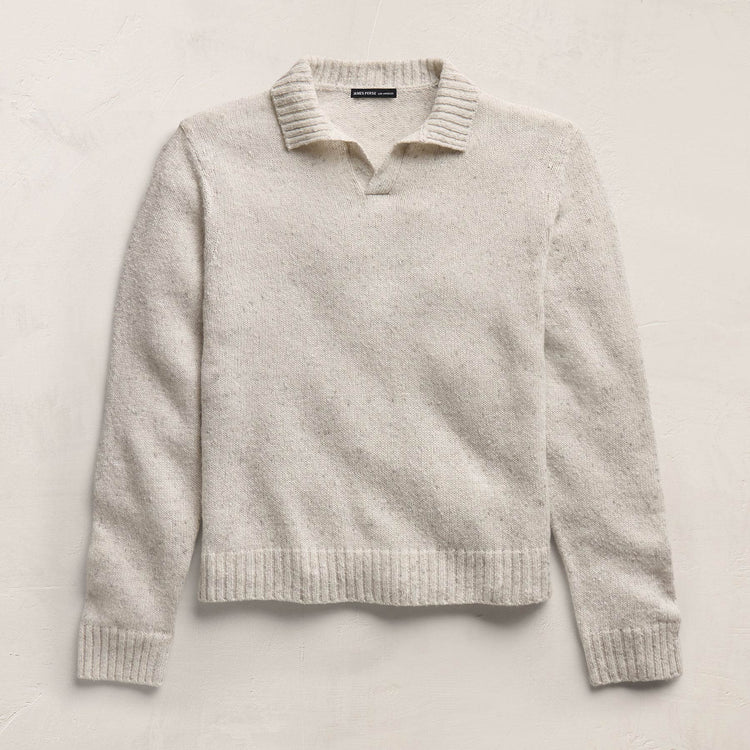 Marled Cashmere Linen Long Sleeve Open Polo in Pearl | James Perse Los Angeles