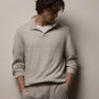 Marled Cashmere Linen Long Sleeve Open Polo in Pearl | James Perse Los Angeles