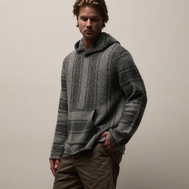 Baja Stripe Cashmere Hoodie in Charcoal/Heather Grey | James Perse Los Angeles