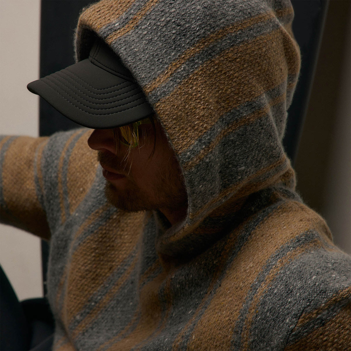 Baja Stripe Cashmere Hoodie in Heather Grey/Toffee | James Perse Los Angeles