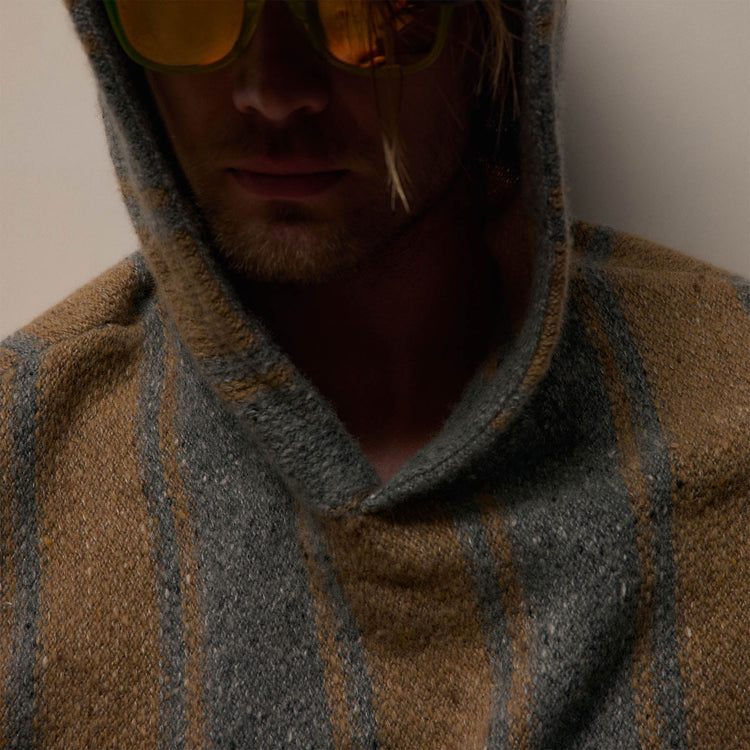Baja Stripe Cashmere Hoodie in Heather Grey/Toffee | James Perse Los Angeles