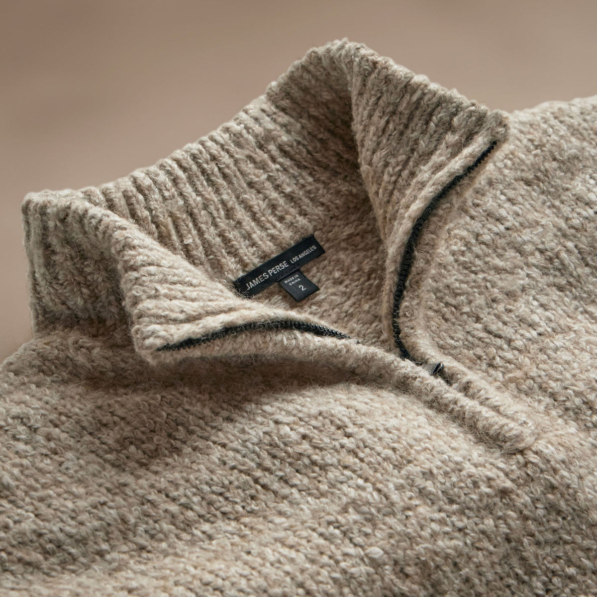 Cotton Wool Blend Chunky Half Zip  in Stone | James Perse Los Angeles