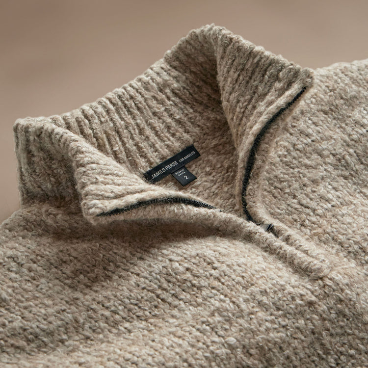 Cotton Wool Blend Chunky Half Zip  in Stone | James Perse Los Angeles