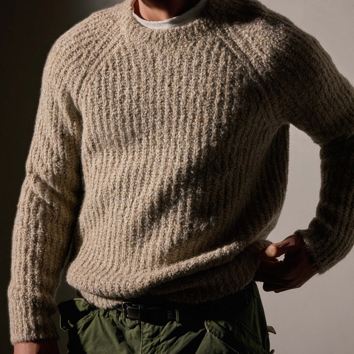 Cotton Wool Blend Chunky Raglan  in Stone | James Perse Los Angeles