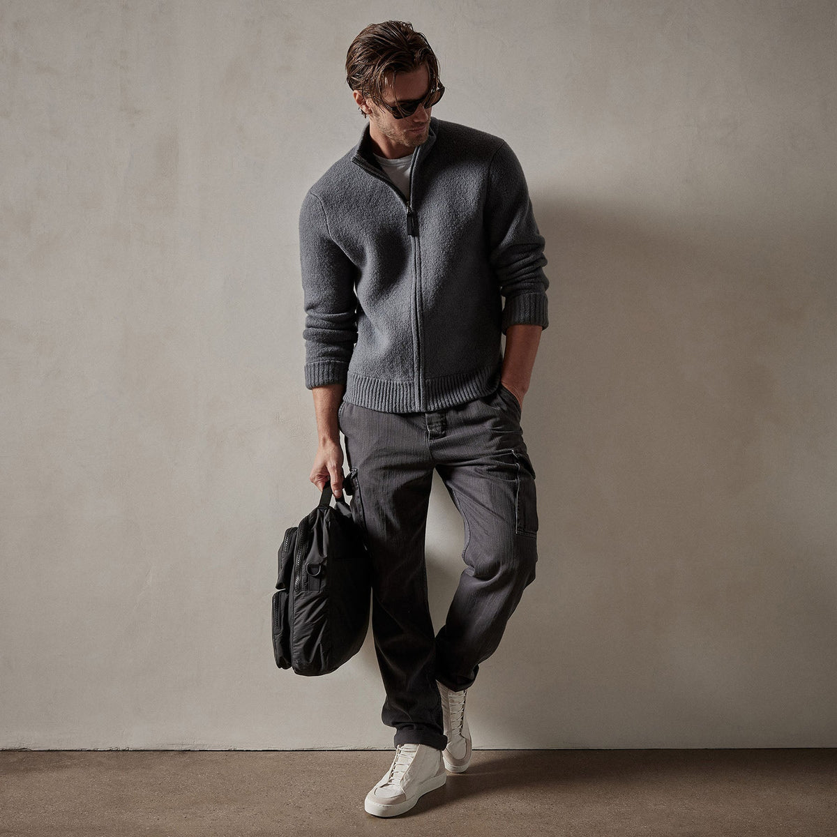 Dbl Bed Zip Cardigan in Flint | James Perse Los Angeles