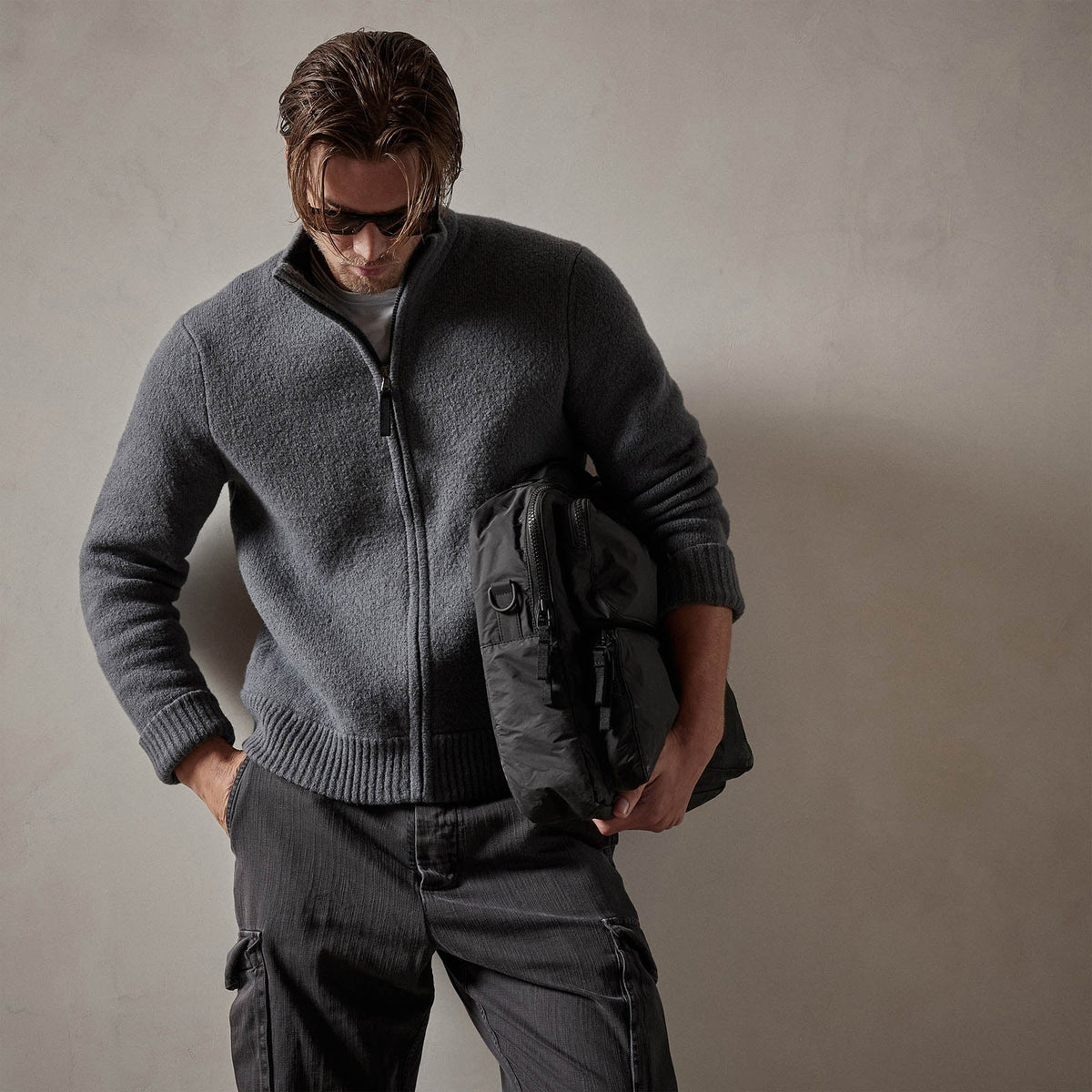 Dbl Bed Zip Cardigan in Flint | James Perse Los Angeles