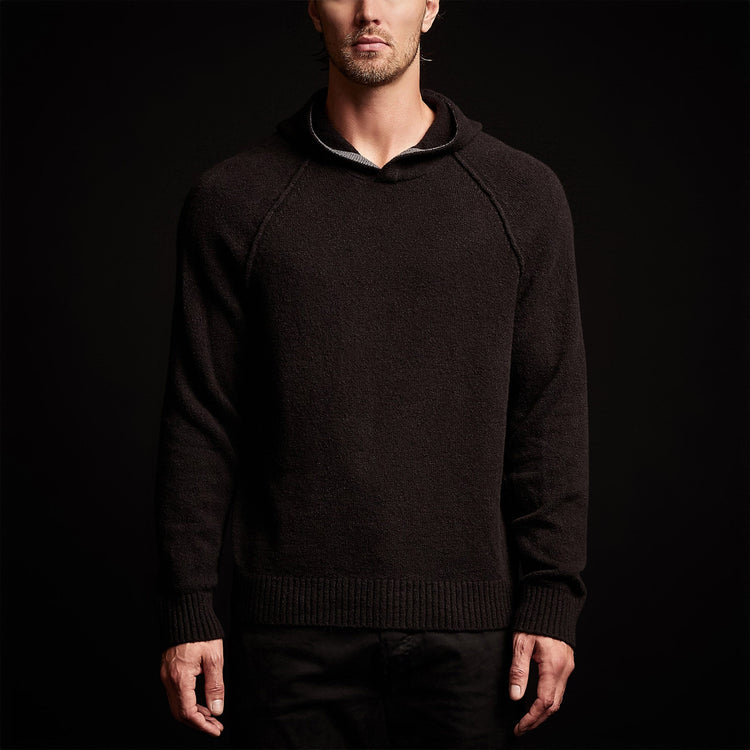Cashmere Hooded Raglan in Black | James Perse Los Angeles