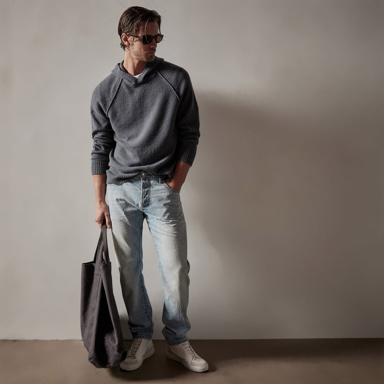 Cashmere Hooded Raglan in Flint | James Perse Los Angeles