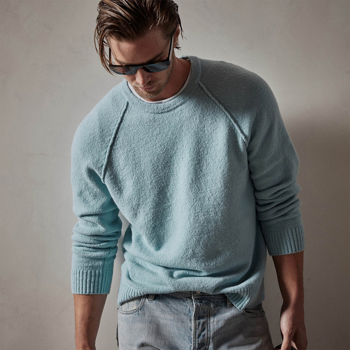 Cashmere Raglan Sweater in Baby Blue | James Perse Los Angeles