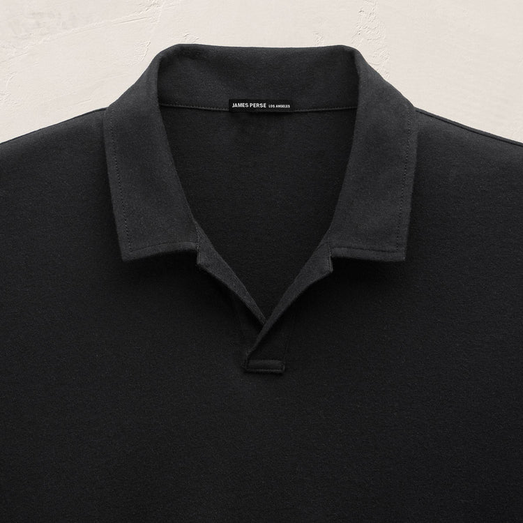 Cotton Cashmere Open Polo in Black | James Perse Los Angeles
