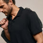Cotton Cashmere Open Polo in Black | James Perse Los Angeles
