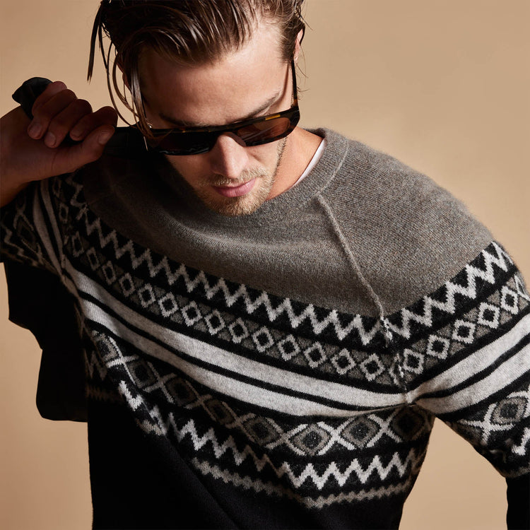 Cotton Cashmere Raglan Crew in Burro/Foggy/Black | James Perse Los Angeles